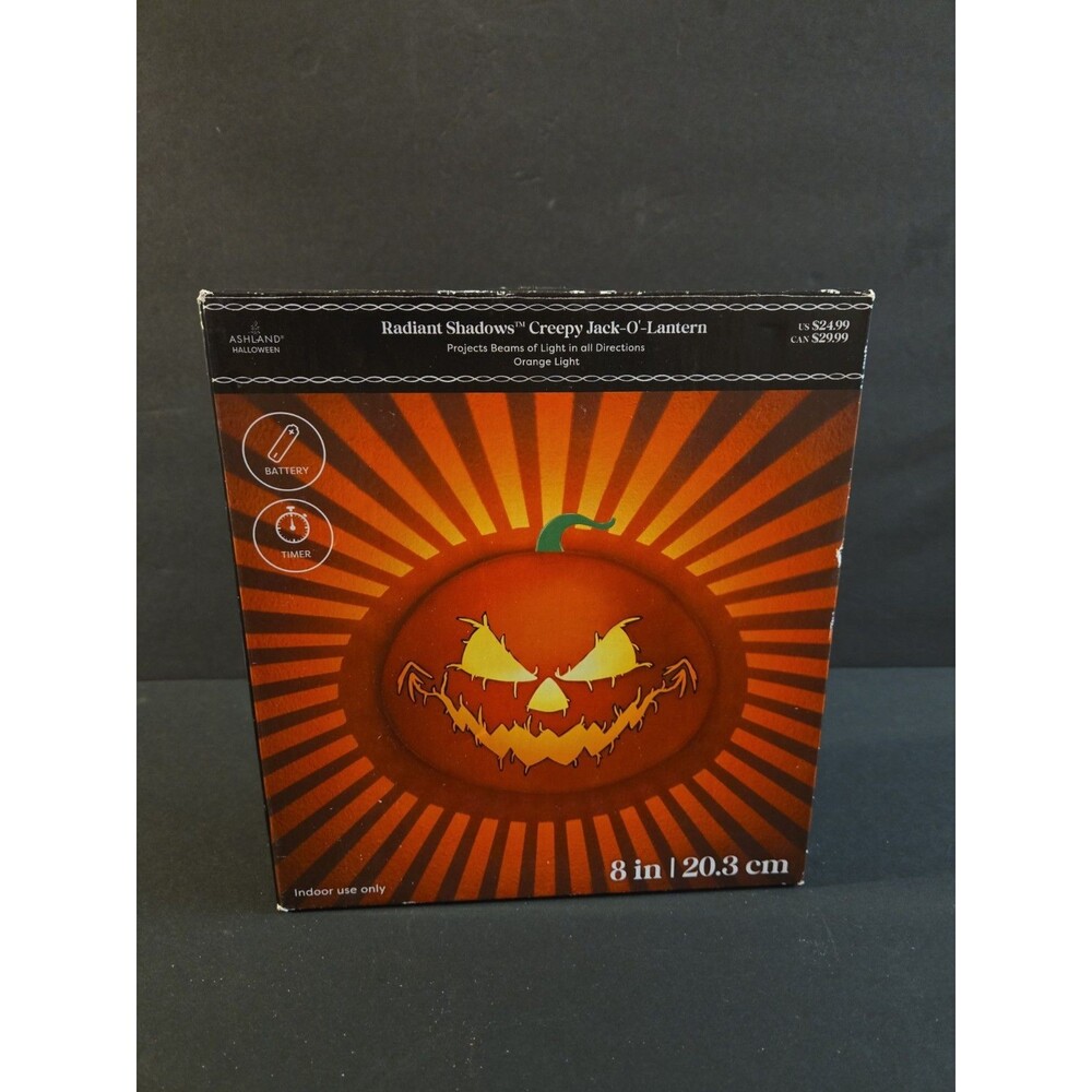 Ashland Radiant Shadows Creepy Jack-O-Lantern LED Orange Light Projector 8" New